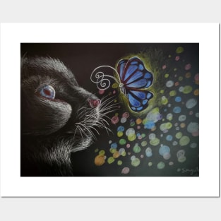 Cat and butterflies Posters and Art